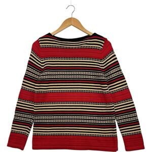 Vintage Lauren Ralph Lauren Sweater Womens Small Petite Red Stripe 80s 90s Retro